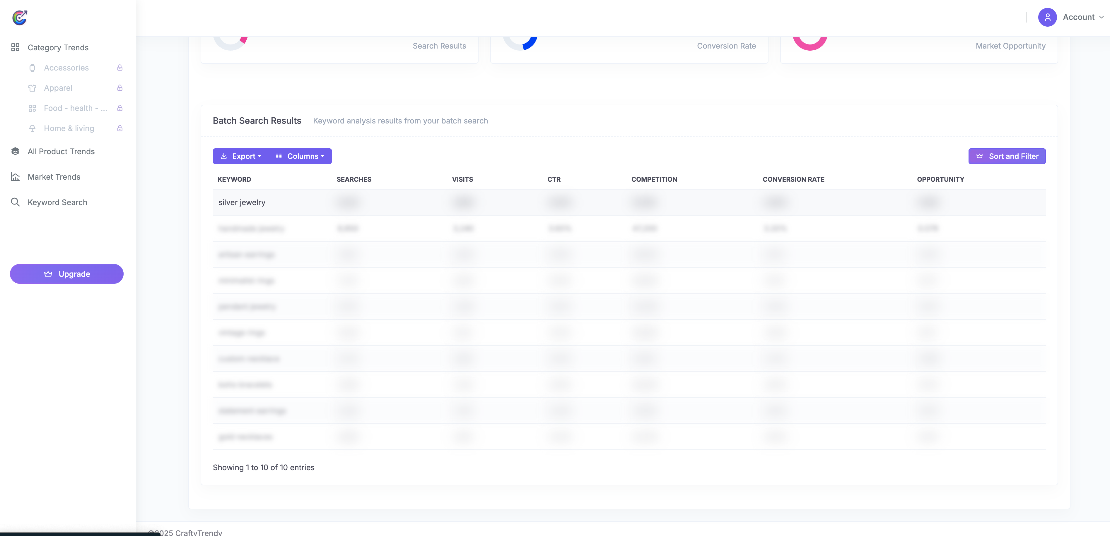 Bulk research comparing 100+ keywords with market averages